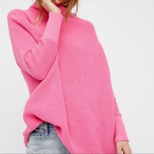 Free People Bright Pink Oversized Knit Sweater